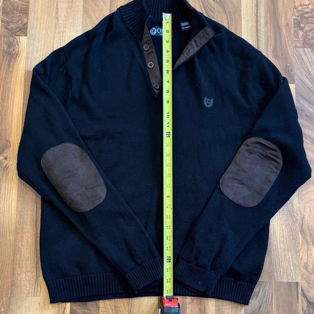 Chaps Men's Black Sweater with Dark Brown Elbow Patches - Picture 6 of 10